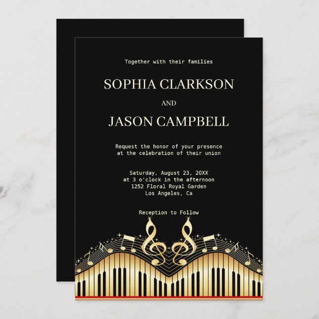 Black and Gold Keyboard Wedding Invitation (Front/Back)