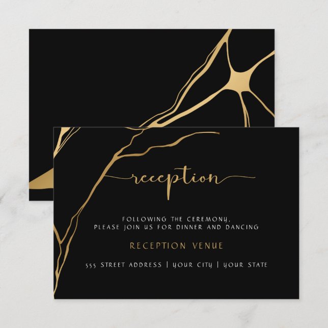 Black and Gold Kintsugi Reception Invitation (Front/Back)