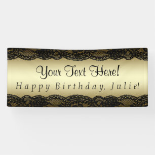 Black and Gold Lace Birthday Party Banner