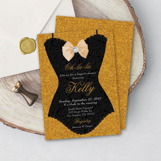 Black and Gold Lace Corset Bridal Lingerie Shower Invitation (Creator Uploaded)