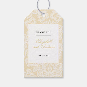Black and Gold Lace Elegant Script Wedding Luggage Gift Tags