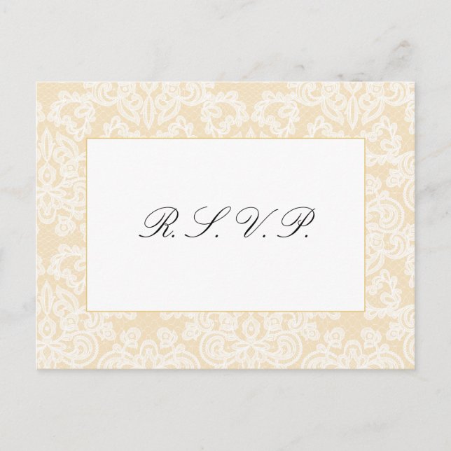 Black and Gold Lace Elegant Script Wedding Reply Postcard (Front)