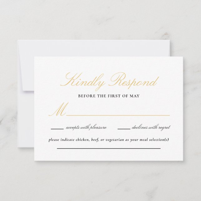 Black and Gold Lace Elegant Script Wedding RSVP Card (Front)
