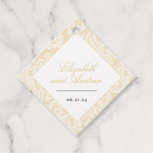 Black and Gold Lace Elegant Script Wedding Square Favour Tags