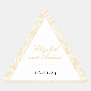 Black and Gold Lace Elegant Script Wedding Triangle Sticker