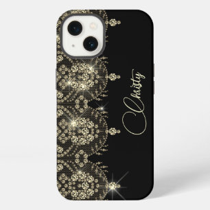 Black and gold lace elegant sparkle iPhone 13 case