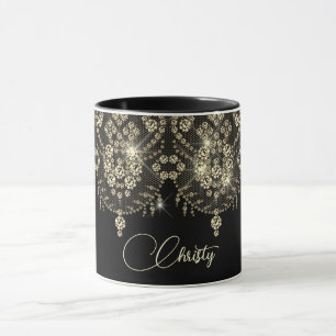 Black and gold lace elegant sparkle   mug