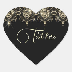 Black and gold lace sparkle look elegant heart sticker