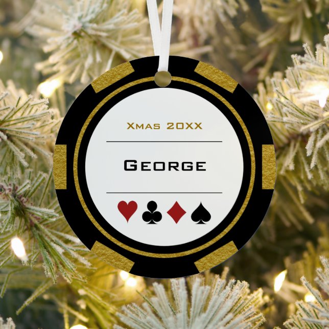 Black And Gold Las Vegas Poker Chip Christmas Metal Tree Decoration (Insitu)