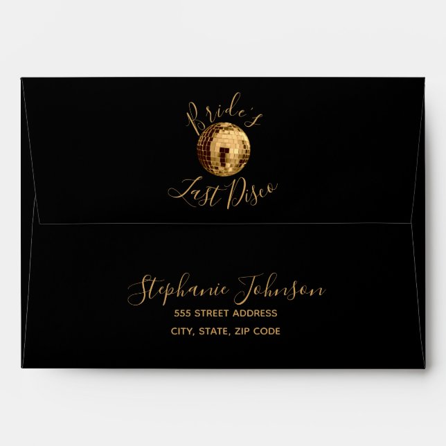 Black and Gold Last Disco Bachelorette Weekend  Envelope (Back (Top Flap))