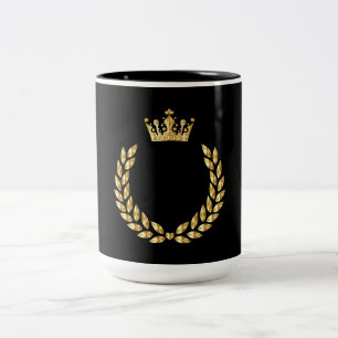 Black and Gold Laurel and Crown Two-Tone Coffee Mug