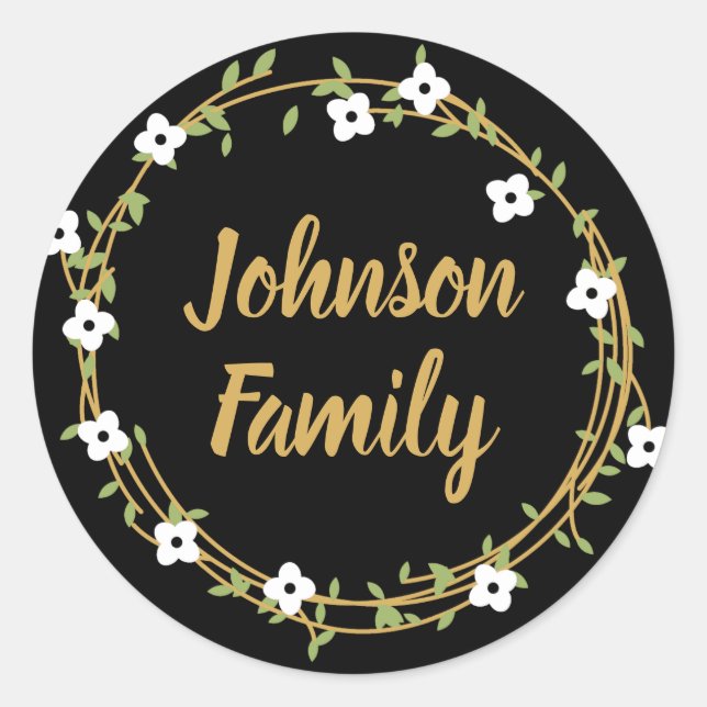 Black and Gold Laurel  Wreath Customised Stickers (Front)