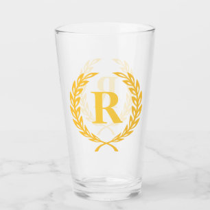 Black and Gold Laurel Wreath Monogram Glass