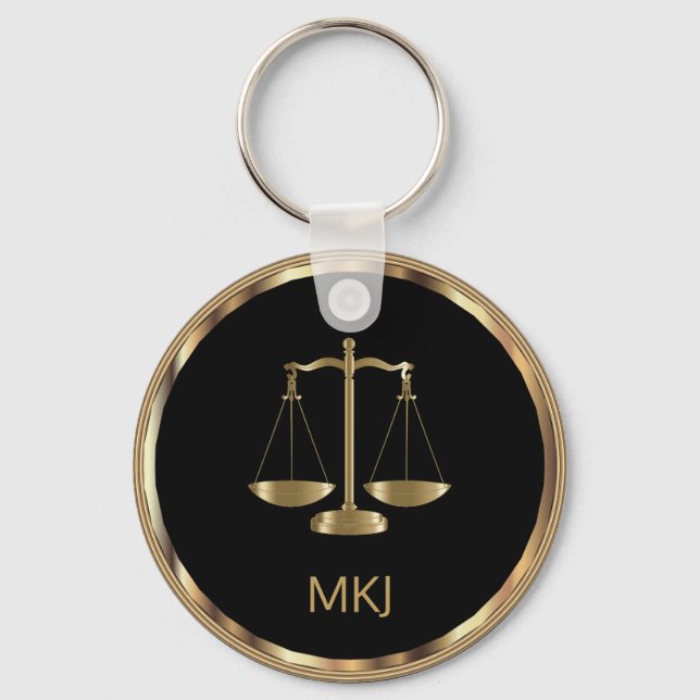 Black and Gold Law Design  -Monogram  Key Ring (Front)