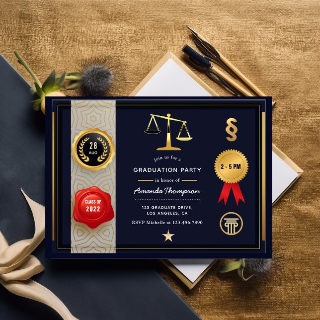 Black and Gold Law Graduation Party Invitation (Creator Uploaded)