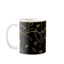 Black and Gold Leaf Print Mug