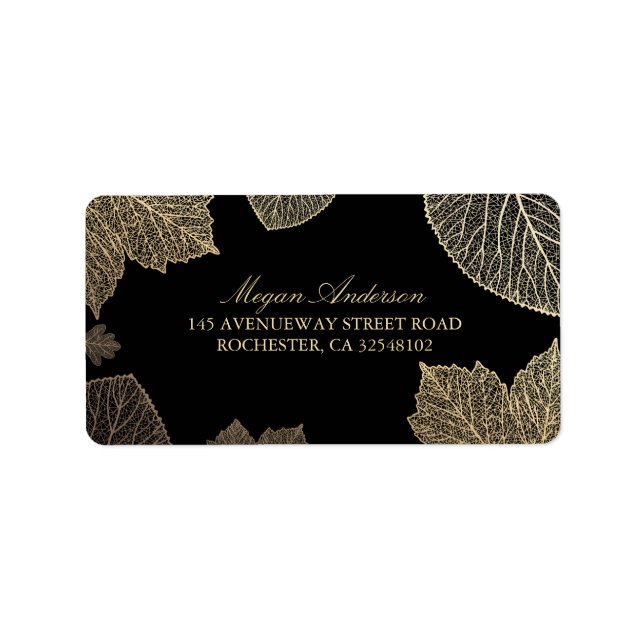 Black and Gold Leaves Fall Wedding Label (Front)