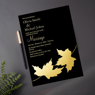 Black and Gold Leaves Minimalist Fall Invitation