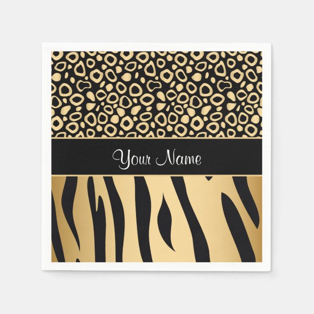Black and Gold Leopard and Zebra Pattern Napkin (Front)