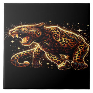 Black and Gold Leopard on a 6x6 Decorative Ceramic Tile