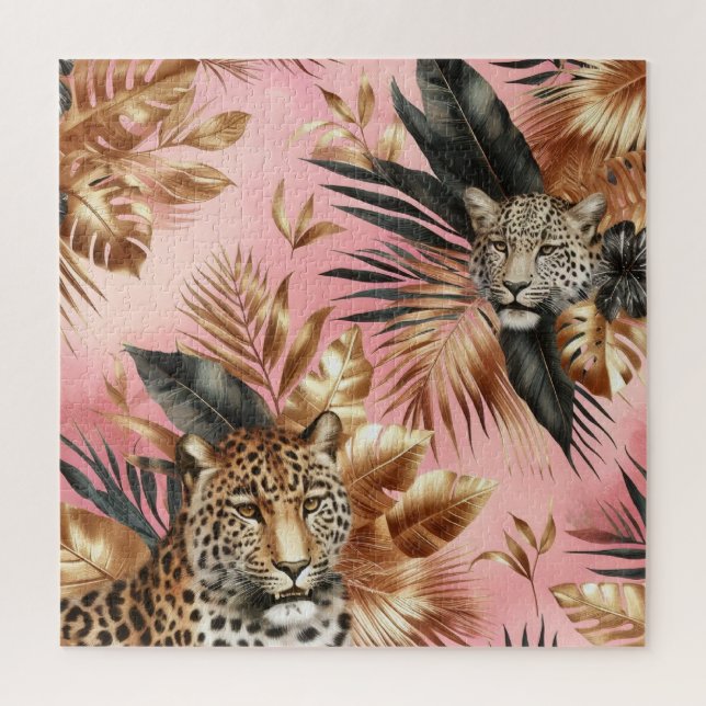 Black and Gold Leopard Pink Background Jigsaw Puzzle (Vertical)