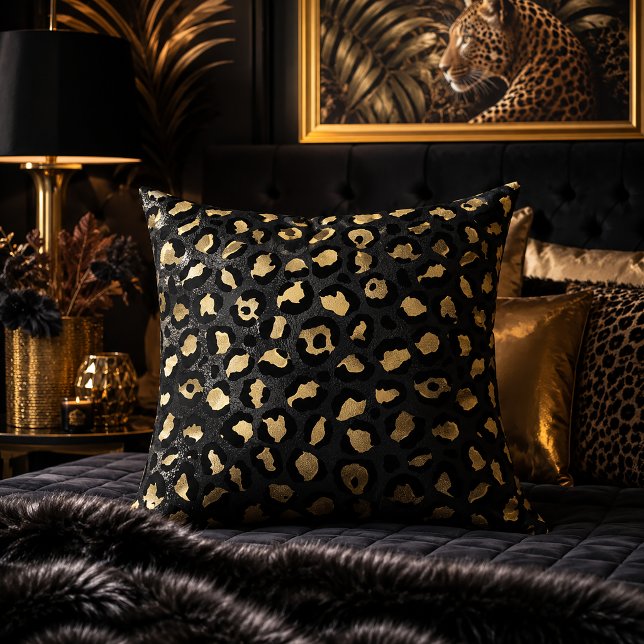 Black and Gold Leopard Print Animal Pattern Cushion (Creator Uploaded)