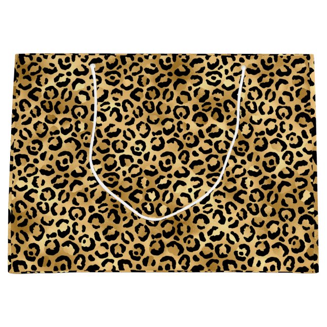 Black and Gold Leopard Print Cheetah Animal Print Large Gift Bag (Front)