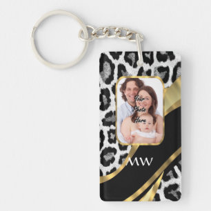 Black and gold leopard print key ring
