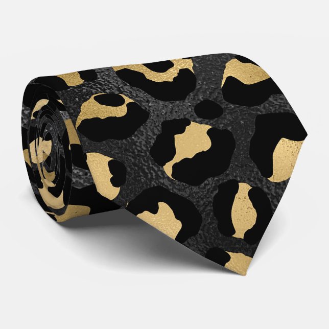 Black and Gold Leopard Print Tie (Rolled)