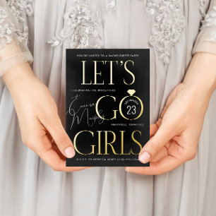 Black and Gold Lets Go Girls Bachelorette Party Foil Invitation Postcard