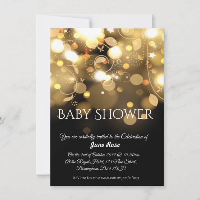 Black and Gold lights  baby shower Invitation (Front)
