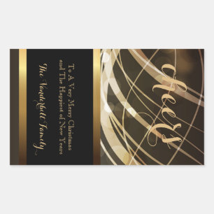 Black and Gold Lights Christmas Wine Bottle Label
