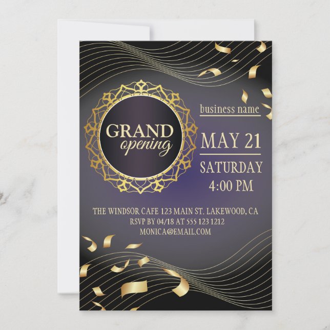 Black and Gold  Logo Grand Opening  Invitation (Front)