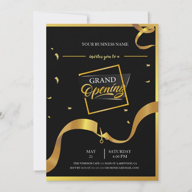 Black and Gold  Logo Grand Opening  Invitation (Front)