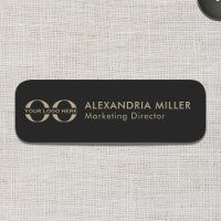 Black and Gold Logo Name Tag Modern Typography