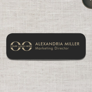 Black and Gold Logo Name Tag Modern Typography