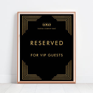 Black and Gold Logo VIP Event Reserved Table Sign