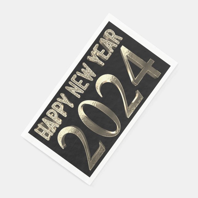 Black and Gold Look Chic Happy New Year 2024 Napkin (Corner)