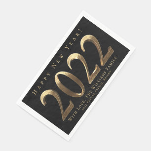 Black and Gold Look Happy New Year 2022 Napkin