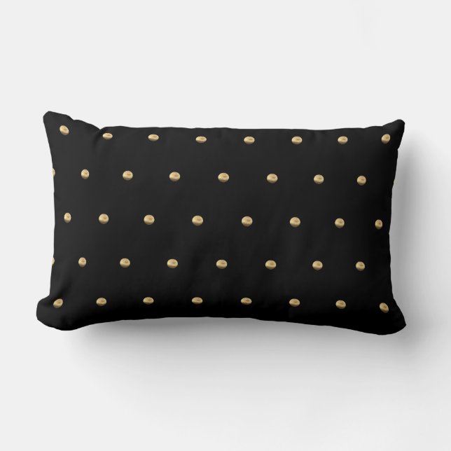 Black and Gold Look Polka Dot Pattern Elegant Lumbar Cushion (Front)