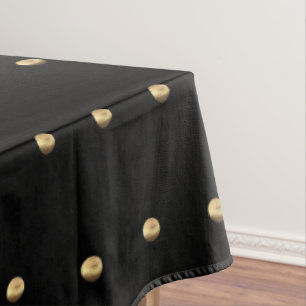 Black and Gold Look Polka Dot Pattern Elegant Tablecloth