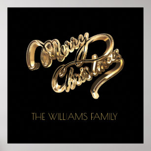 Black and Gold Look Script Merry Christmas Poster