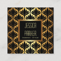 Black and Gold Lotus Flowers Square Business Card