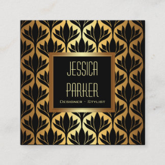 Black and Gold Lotus Flowers Square Business Card