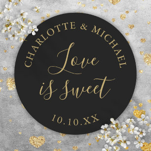 Black And Gold Love Is Sweet Wedding Favour Classic Round Sticker