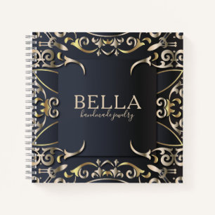 Black and Gold Luxury Chic Baroque Business Name Notebook