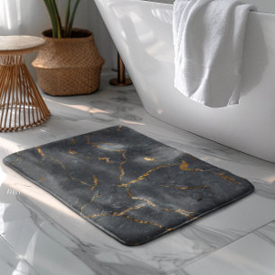 Black and gold luxury marble texture bath mat