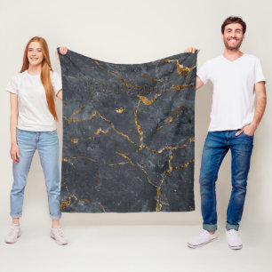 Black and gold luxury marble texture fleece blanket