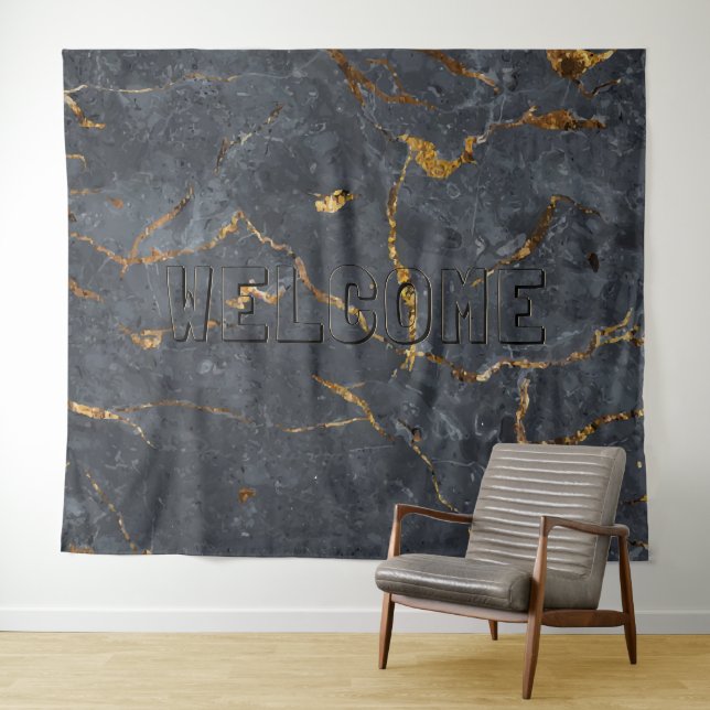 Black and gold luxury marble texture tapestry (In Situ (Horizontal))