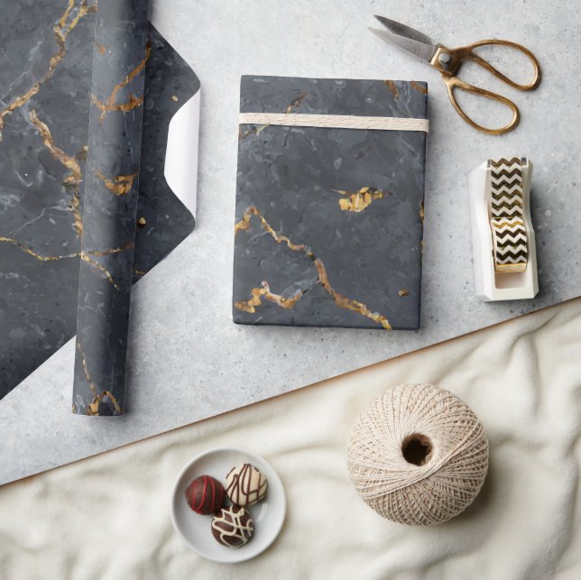 Black and gold luxury marble texture wrapping paper (Crafts)
